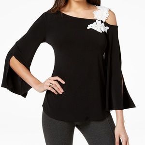 Alfani One-Shoulder Appliqué Top M